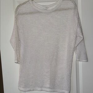 J. Jill Open Knit Crocheted White Linen Blend 3/4 Sleeves